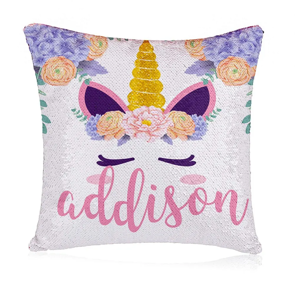 Personalized Unicorn Sequins Pillow Case Custom Gift for Girls