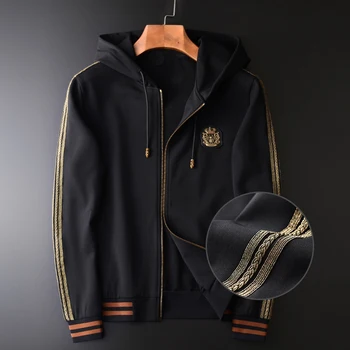 

New Hooded Sweatshirt Male Luxury Gold Ribbon Soft Slim Fit Mens Hoodies Autumn And Winter Solid Color Sweatshirts Men 4XL