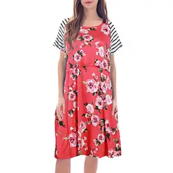 2019 платья для беременных платье с цветочным принтом для беременных женщин с коротким рукавом в полоску Грудное вскармливание платье для