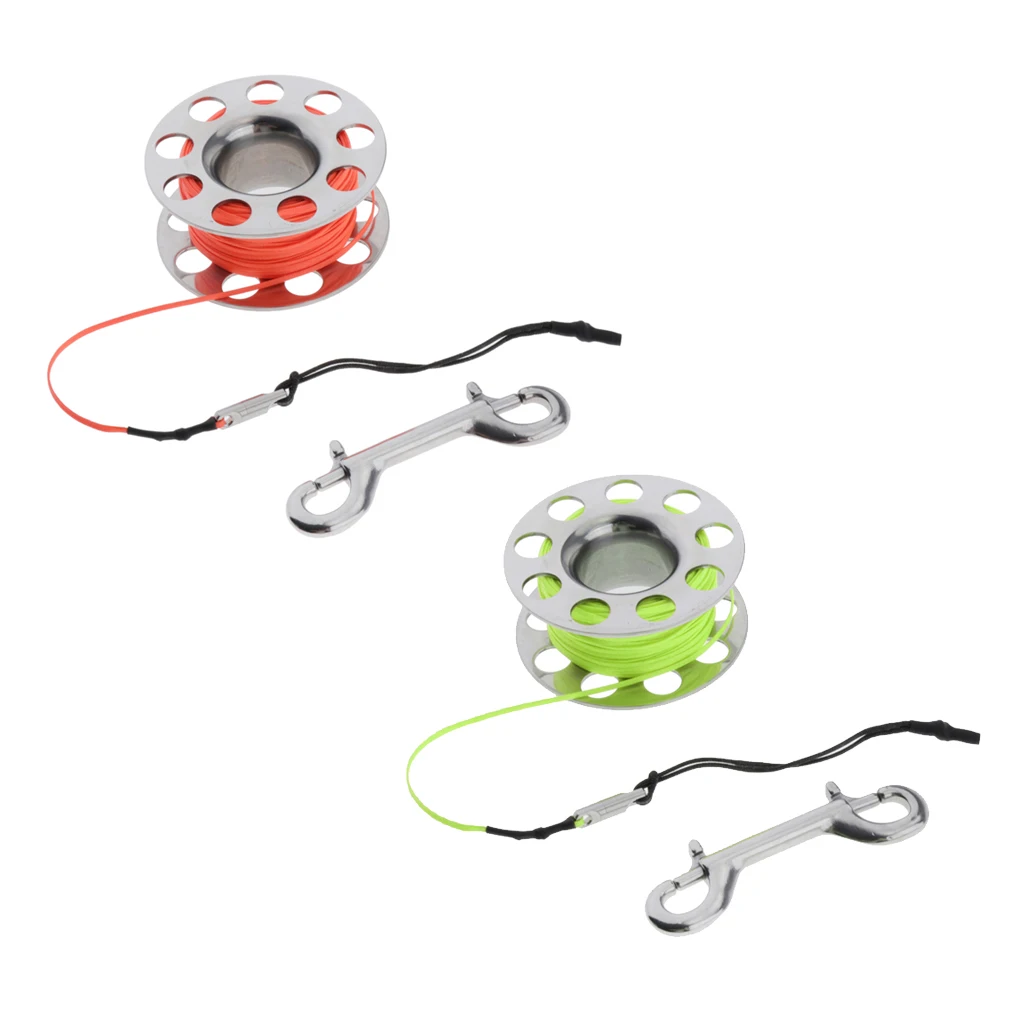 Scuba Diving Finger Spool, Lightweight Stainless Steel Dive Reel, Double Ended Bolt Snap Clip, 59ft Strong Line