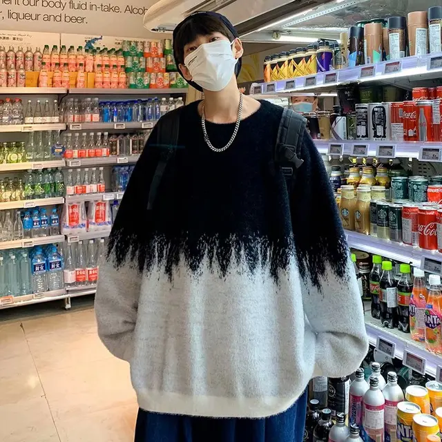 가을과 겨울 그라디언트 닦았 스웨터 대비 색 커플 조수 재킷
