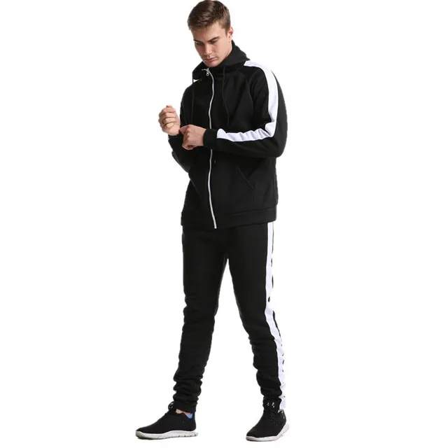 Мужской спортивный костюм, толстовки, Jogger, модный костюм, Лоскутная зимняя спортивная одежда, мужские толстовки с - Цвет: Black