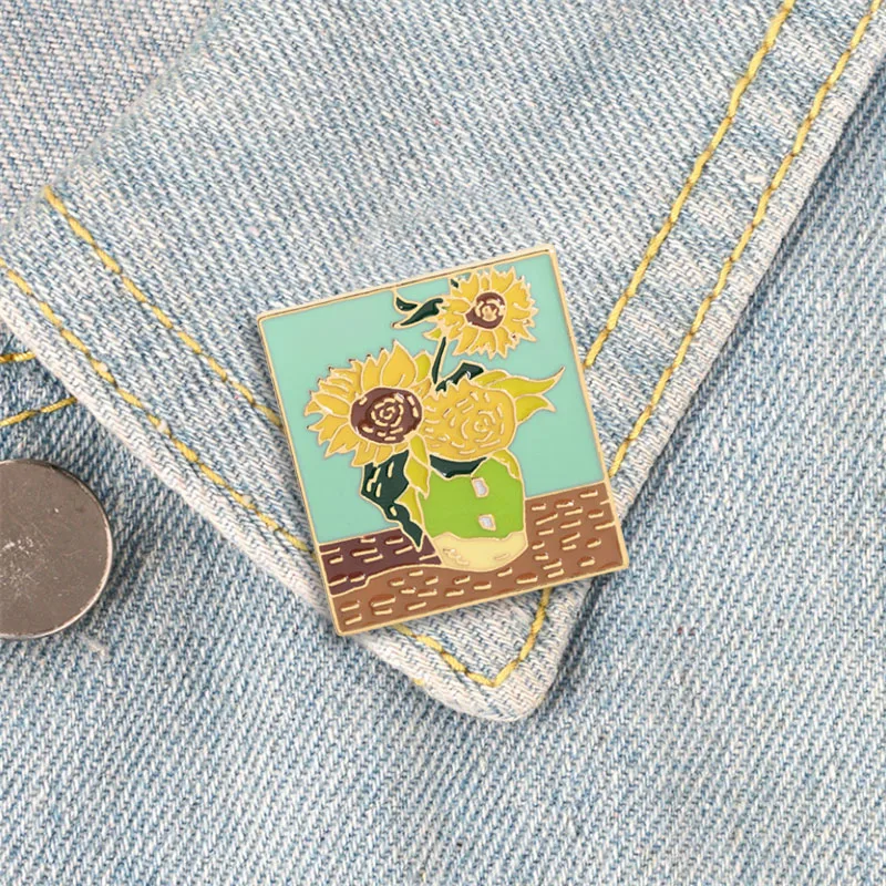 Custom Van Gogh Sunflower Enamel Brooch Badge Lapel Pin Jewelry Personalized Logo Promotional Giveaway Gift Can Be Customized |