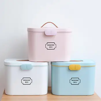 

Portable First Aid Kit Handled Medicine Organizer Box Plastic Home Storage Case Sundries Organizer