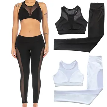 

X Women Vest Without Rims Bra Trousers Set Mesh Perspective Stitching High Waist Stretch Absorbing Tight Fitness Sports Suit