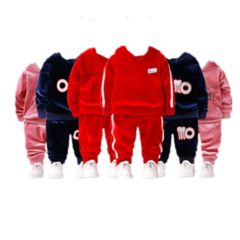 Baby Boys Sports Clothes Set Velvet Winter 2PCS Children Kids Outfits Thick Warm Baby Coat Suits Cotton Print Letter Sets