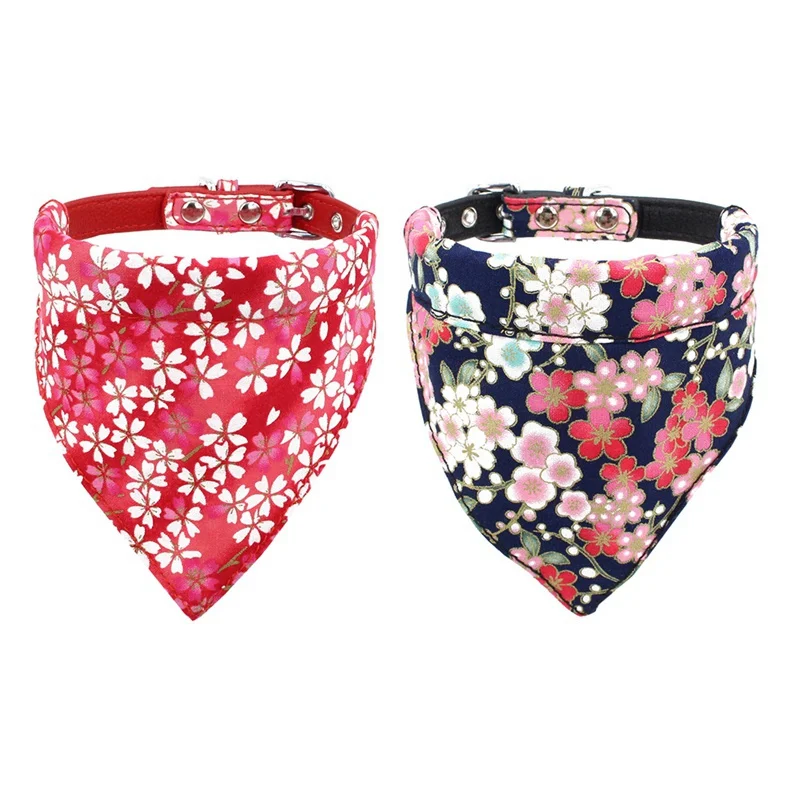 font b Pet b font Triangular Scarf Cat Dog Bandanas Sakura Flower Printing Bowtie Washable
