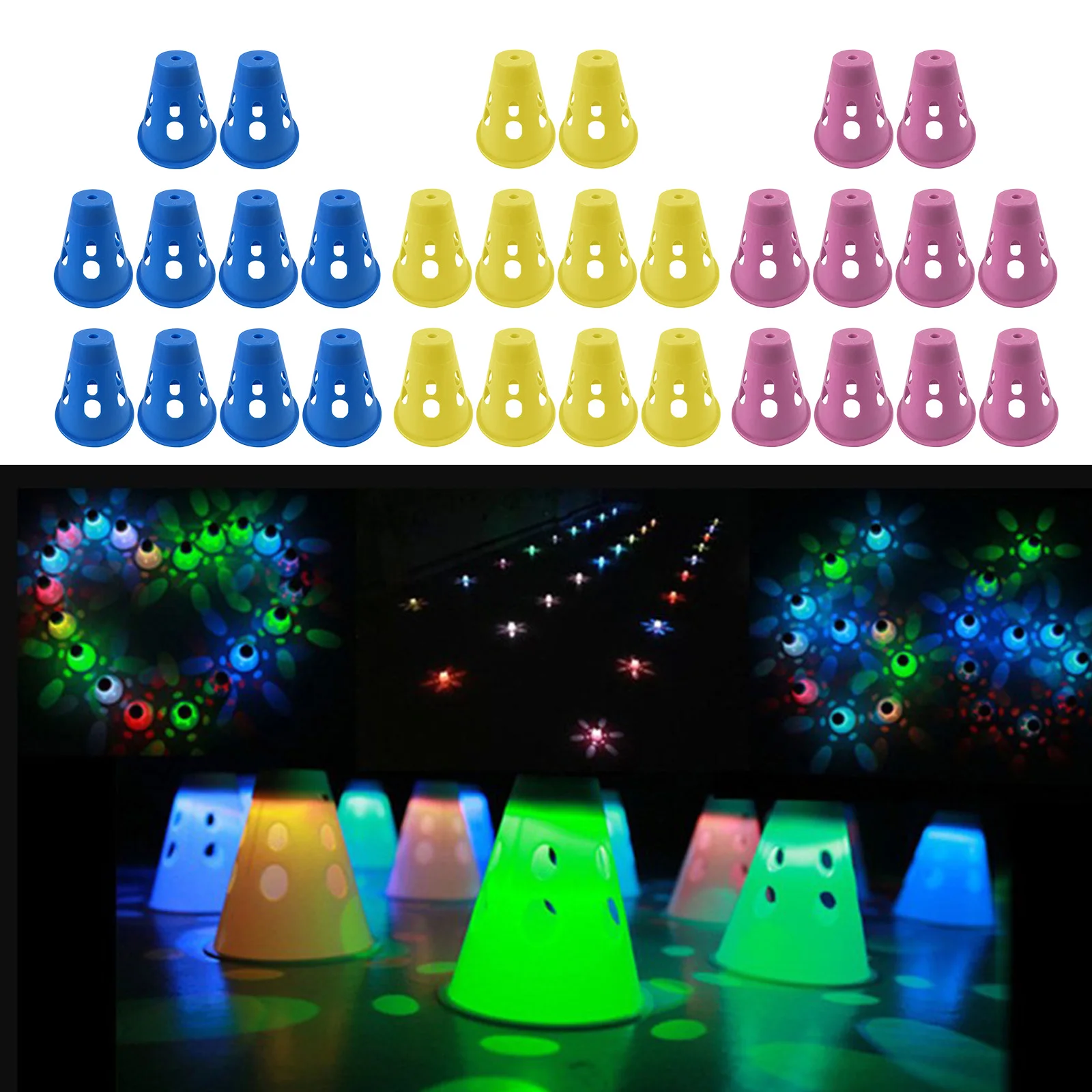 10x Plastic LED Skating Cones Skate Training Marker Pile Cups  Decor