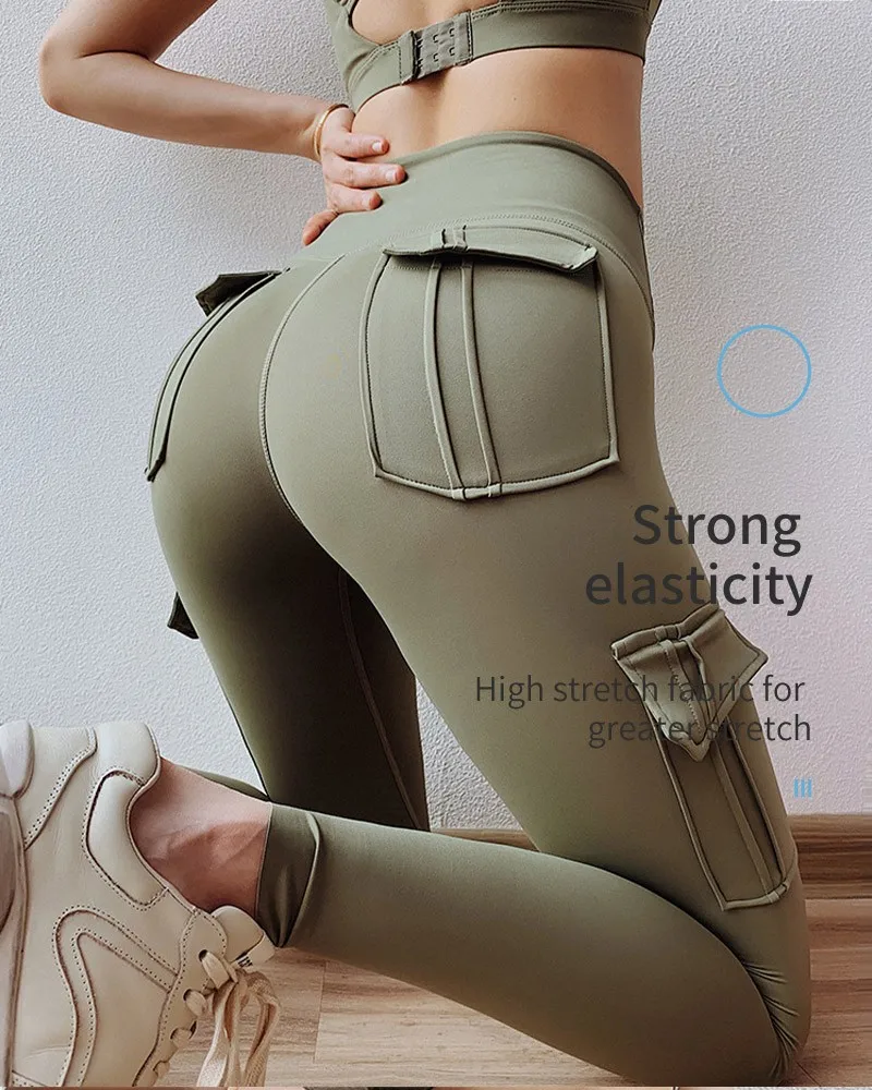 Sexy Pocket Fitness Leggings High Waist Running Leggings Women Gym Workout Legging Push Up Women Pants Buttocks high waisted leggings