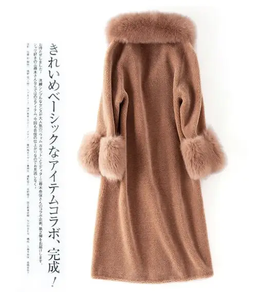 Осенне-зимнее пальто женская одежда 2019 воротник из лисьего меха шерстяная куртка с натуральным мехом пальто из овечьей шерсти корейский