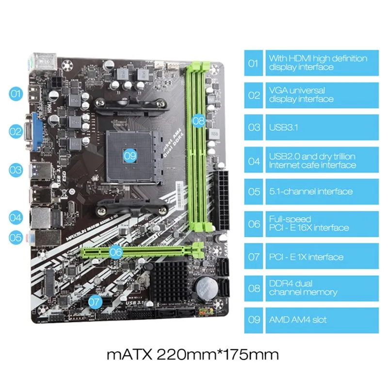 Материнская плата MAXSUN AM4 A320M.2 VH Challenger AMD DDR4 4G 2666 МГц слоты памяти Rams CPU 200GE HDMI + VGA