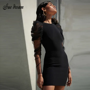 

2020 New Spring Long Sleeve Bandage Dress Ladies Sexy Lace Black Bodycon Club Dress Celebrity Party Dress Vestidos