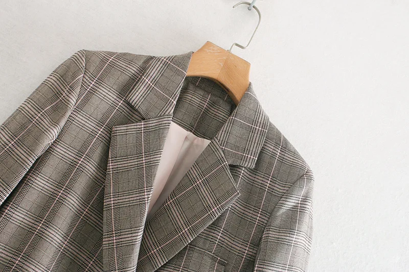 

Western Style 2019 Autumn New Style Loose-Fit Slimming Plaid Double Breasted Waist Hugging Suit Collar Small Suit Coat Women's