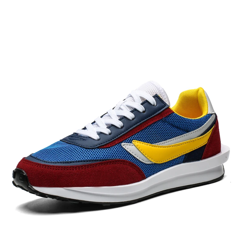 Blue Red Yellow Мужская повседневная обувь для бега; кроссовки из сетчатого материала; сезон весна-осень; модная обувь для взрослых на плоской подошве; теннисные туфли; высокое качество; мужские туфли в одном стиле - Цвет: Blue Red Yellow