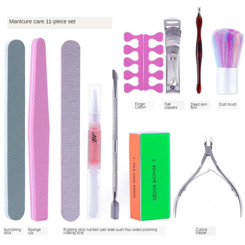 

Nail file buffer sandpaper tool box cuticle push scissors dead skin remover dotted line pen cleaning brush manicure set tool