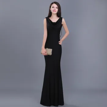 

Elegant Cheap Simple Black Long Formal party gown 2018 Vestido Robe De Soiree Festa Open Back Real Sample bridesmaid dresses