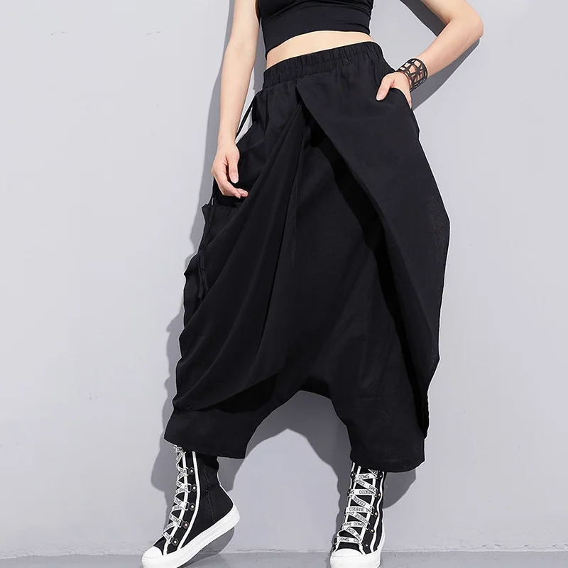 LANMREM новая весенняя Высокая Эластичный Талия Черный сгибающийся стежок свободные длинные брюки женские брюки модные JF897
