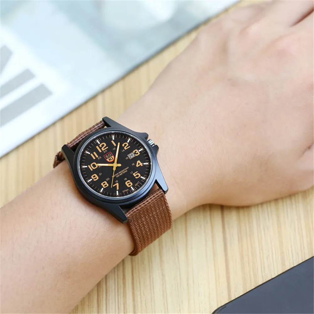 

SOKI Quartz Analog Outdoor Army Wrist Watch Clock Unisex Calendar Stainless Steel Military Sport Luxury Watch with Canvas Band