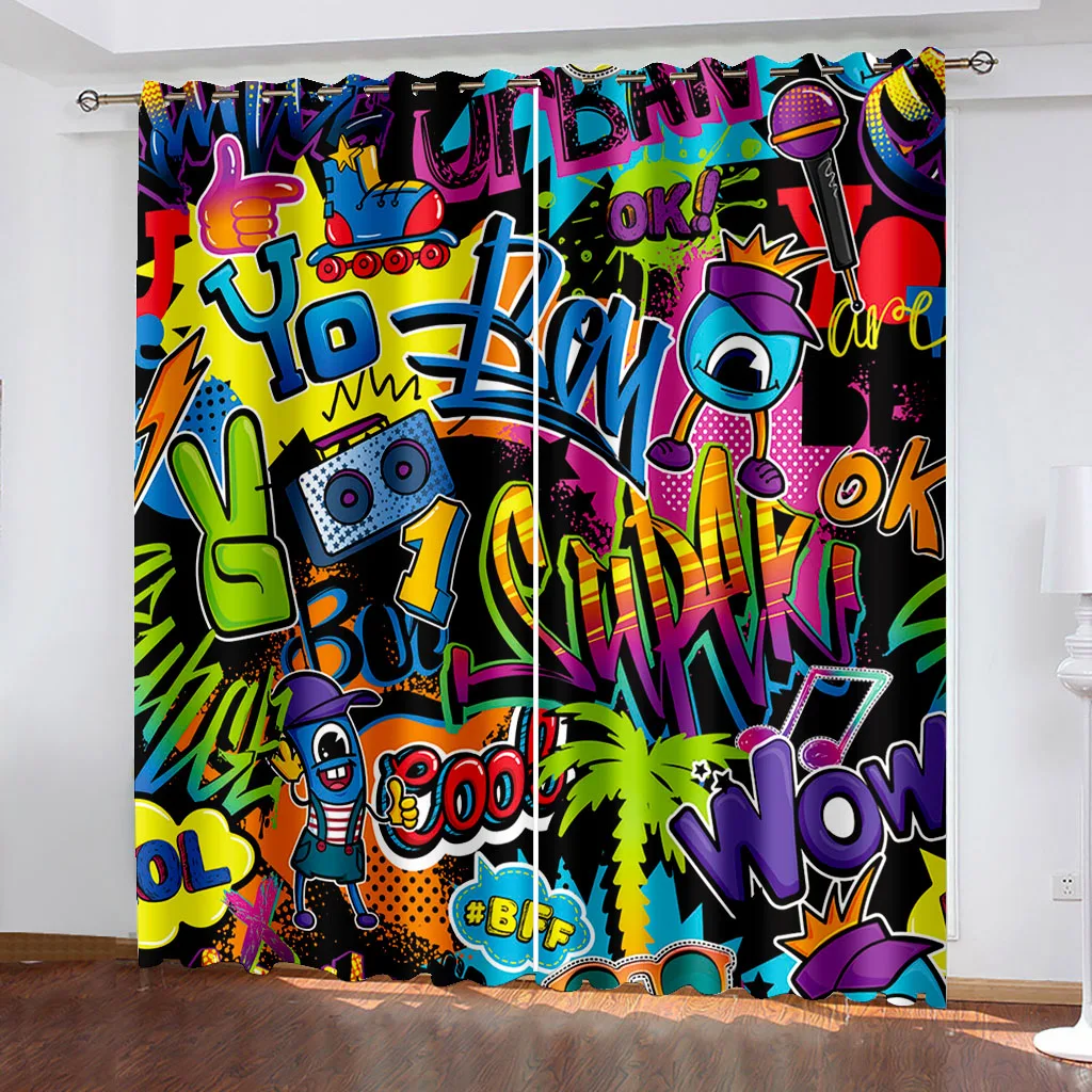 Estilo Hip Hop Janela Cortinas, cortinas coloridas,