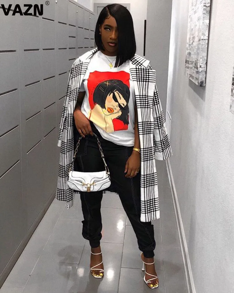 VAZN осень высокая уличная цветная клетчатая Сексуальная свободная тонкая куртка длинный рукав v-образный вырез ночной клуб мото штормовка