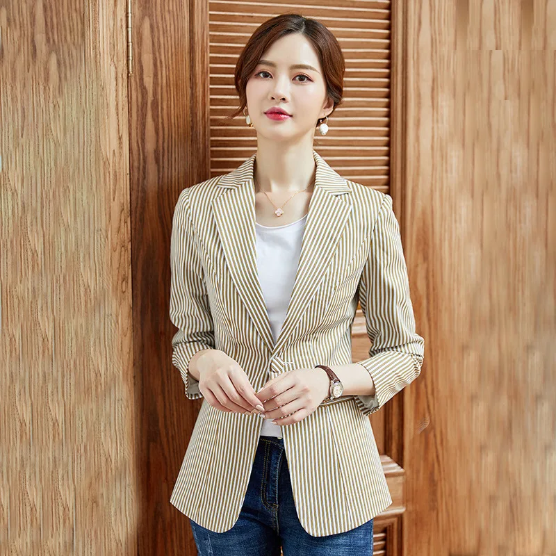 

Autumn New Arrival One-Button Striped Suit Women's Slim Fit Slimming Hong Kong Style Suit Casual Versatile Korean-style Coat