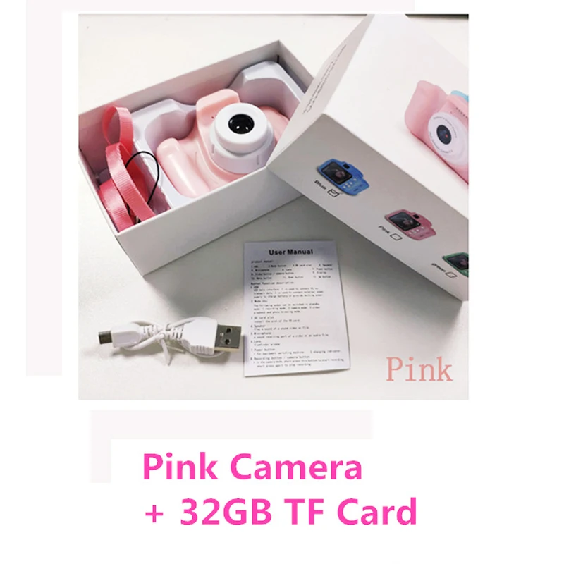32GB Pink A Детская цифровая камера, игрушки для детей, подарки на день рождения, мини 1080P проекционная видеокамера, рождественский подарок для маленьких девочек и мальчиков - Цвет: 32GB Pink A