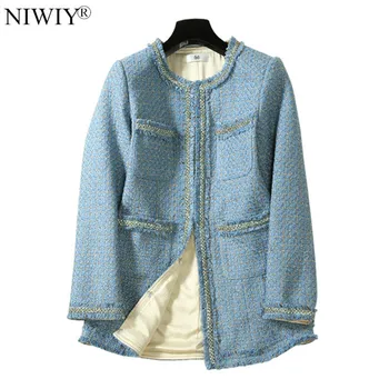 

High-end Women Tweed Nail Beads Short Autumn Coat Abrigos Mujer Invierno 2020 Korean Long Sleeve Jacket Casaco Feminino D8016