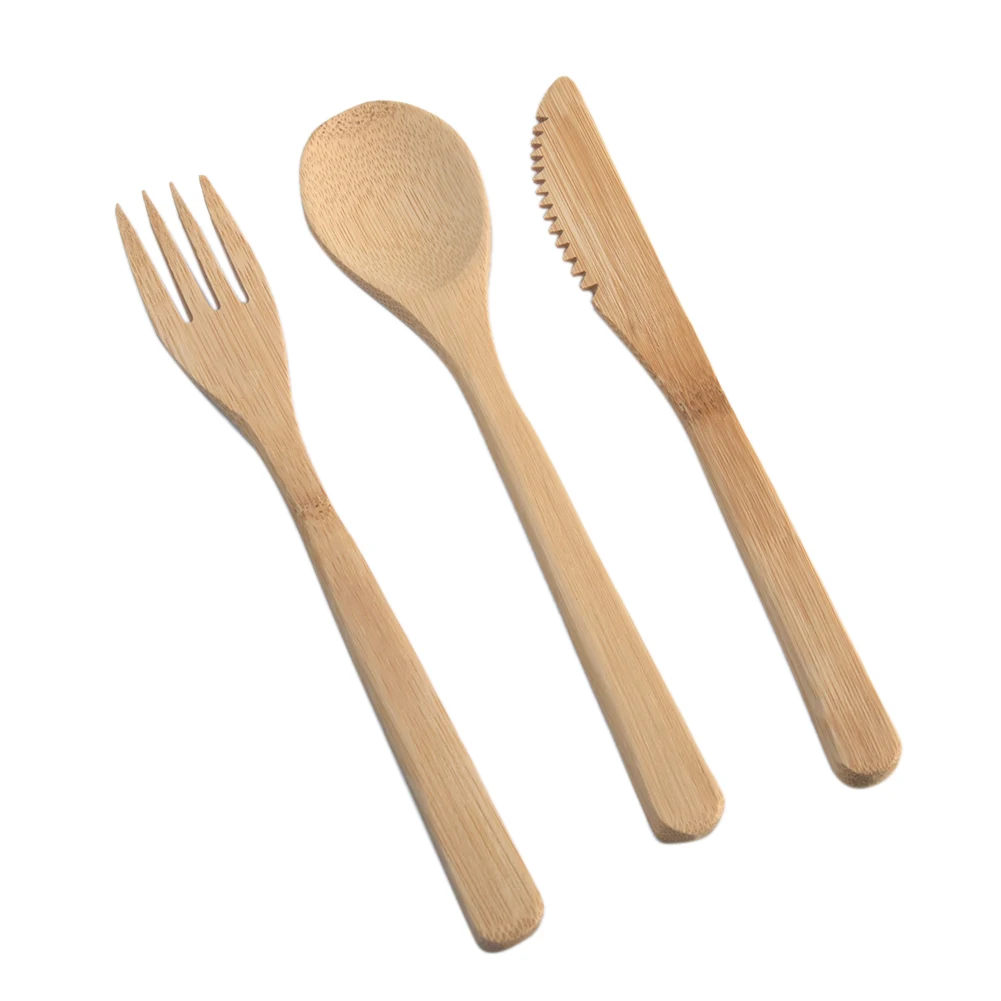 Non Stick Home Camping Accessories Utensils Bamboo Travel Spoon Fork Knife Outdoor Eco Friendly Reusable Cutlery Set Kitchen