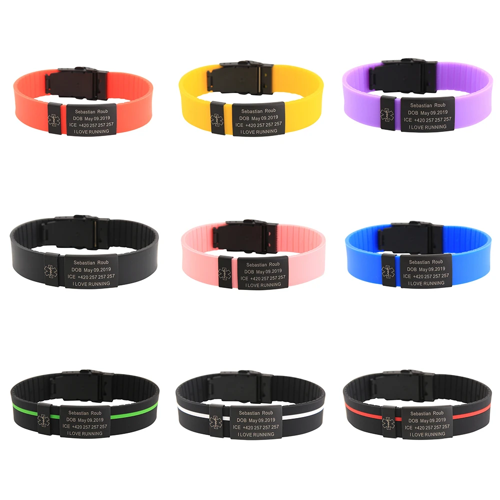 Personalized Custom Children Kids Medical ID Bracelet SOS ID Safety Wristband Child Kid Engraved Silicone Armband