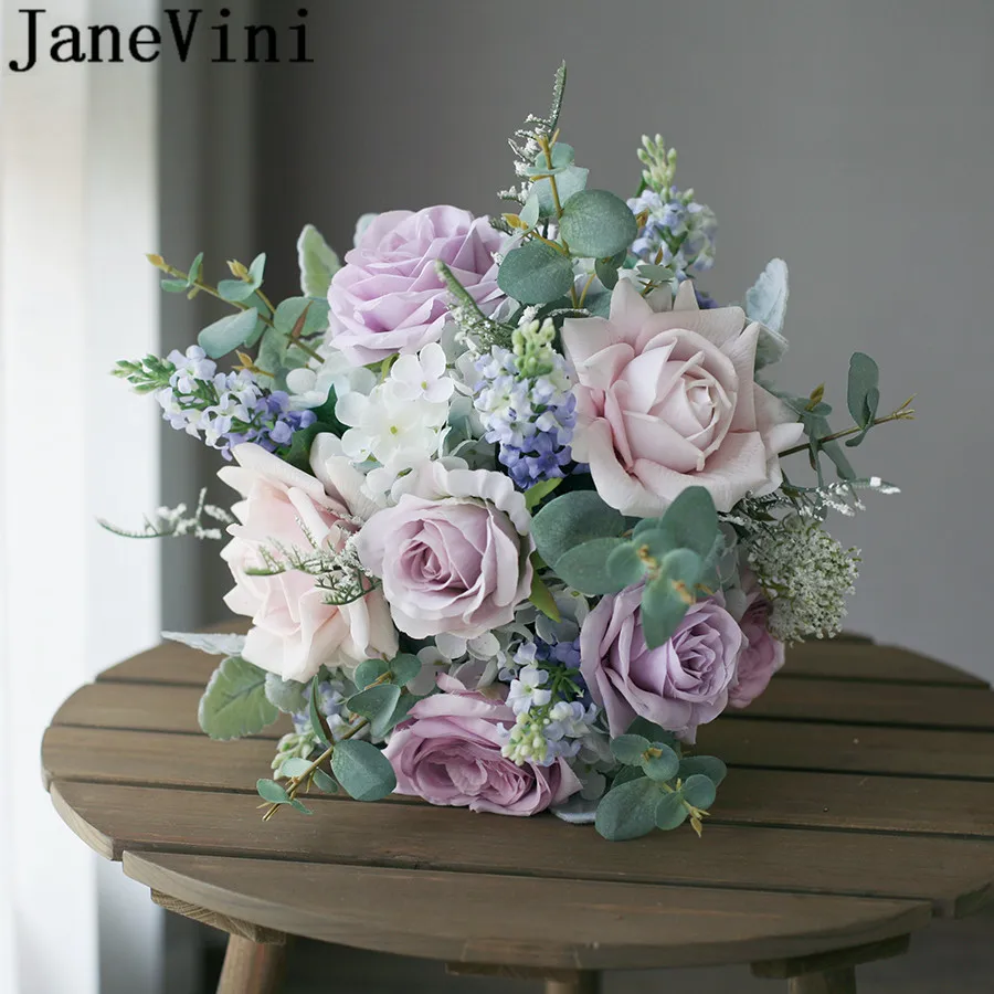 JaneVini Boquet Sposa фиолетовые Свадебные Цветочные букеты Morandi цвета шелковые розы Пион Свадебный букет невесты Peonias Ramo Novia
