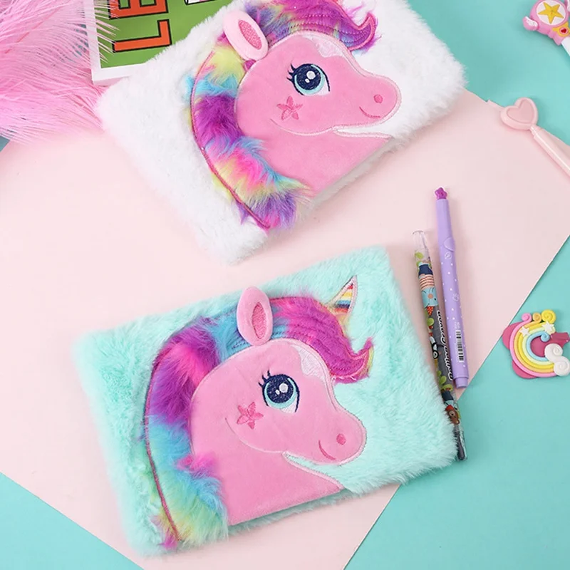 

1 Pcs Cartoon Colorful Dream Unicorn Plush Notebooks Girls Portable Pocket Diary Planner Notepad Office Stationery Gift