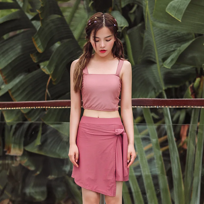 

Bathing Suit Women's Conservative Split Skirt Bikini Small Bust Gathering Belly Covering Slimming Hipster Students GIRL'S Swimmi