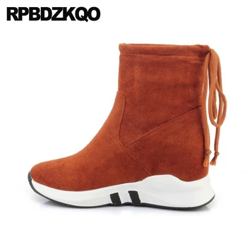 

wedge shoes women boots winter 2019 12 44 13 45 big size casual elevator lace up round toe plus ankle platform suede brown green