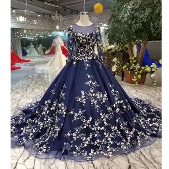 

BGW 22814ht Navy Blue Evening Dress Long O-neck Long Sleeve Ladies Party Dresses Elegant Women Occasion Dress 2020 Free Shipping
