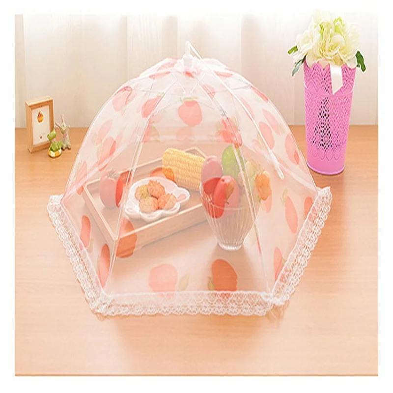 

Kitchen Folded Food Cover Umbrella Half Clear Mesh Hygiene Grid Food Dish Cover Kitchenware covering Cap Dirt dust prevent