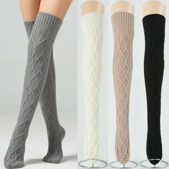 

Hirigin Women Winter Warm Crochet Knitted Over The Knee Stockings Thigh High Striped Stockings Long Tights Thigh Socks