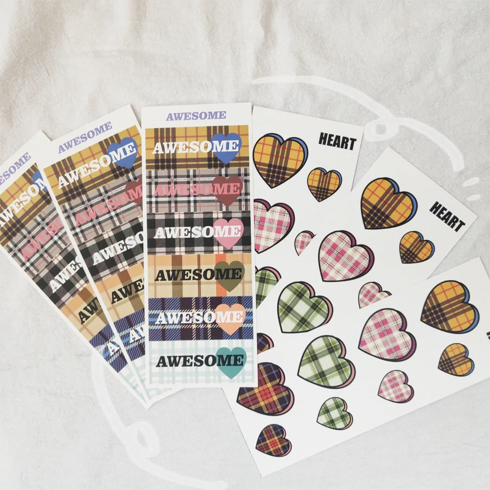 

Korean Ins Color Plaid Love Sticker labels PVC Waterproof Notebook Mobile Phone Luggage Decorative Sticker Creative Stationery