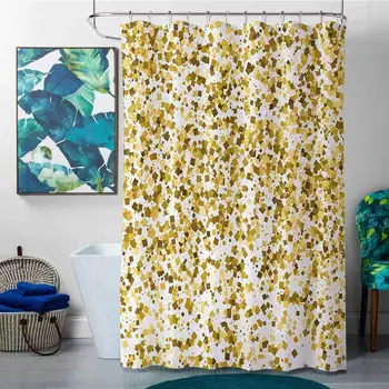 

Shower Curtains hookless with Liner Abstract,Party Celebration Themed Confetti Like Squares Abstract Ombre Image,Caramel Yellow