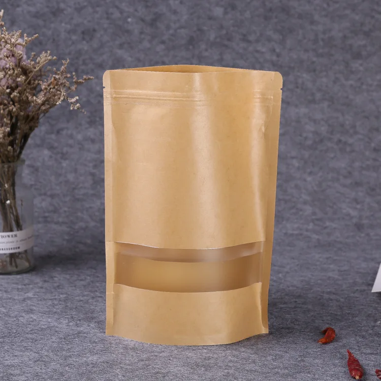 5pcs Brown Kraft Paper Gift Candy Bags Wedding Packaging Bag Recyclable Food Bread Party Shopping Bags for Boutique Zip Lock