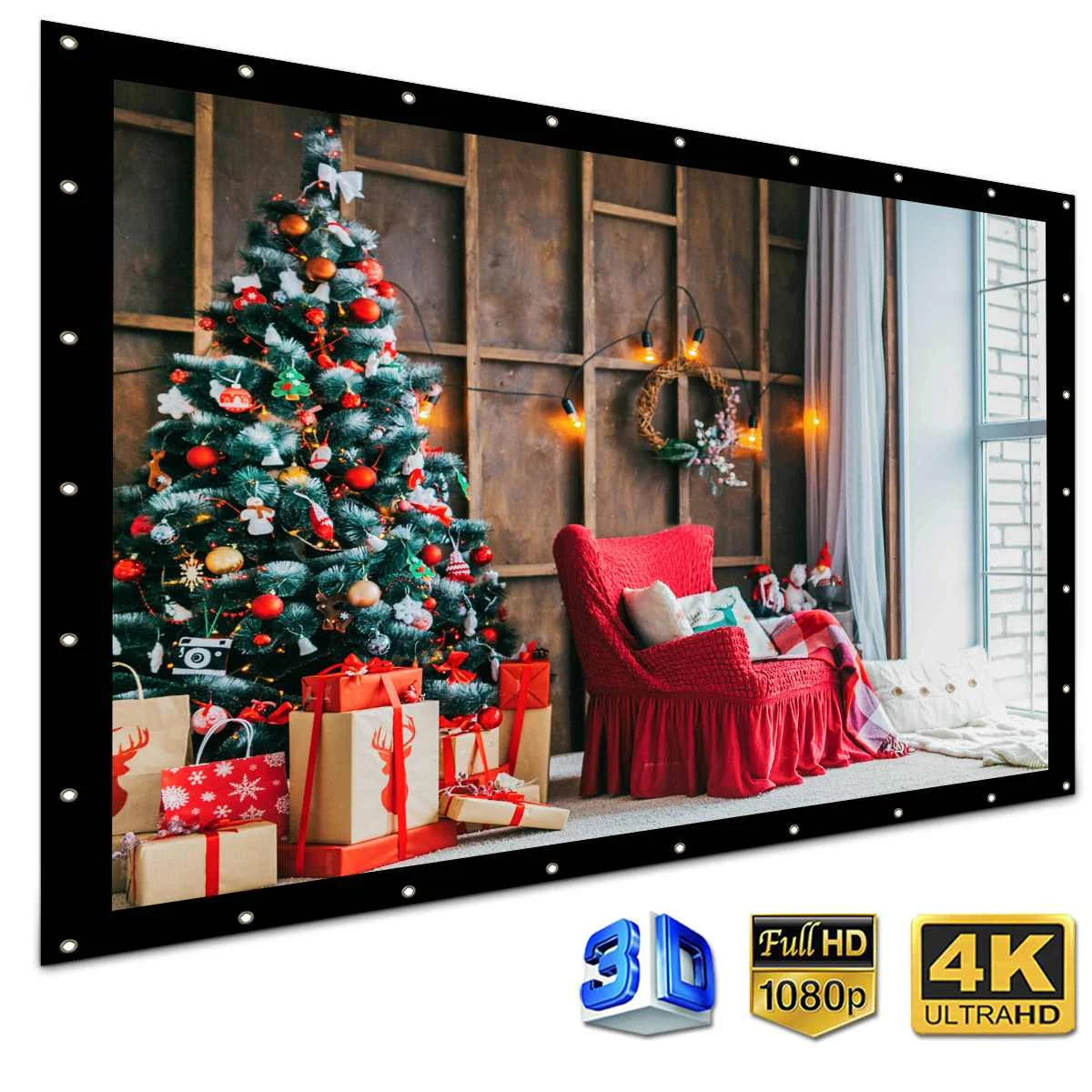 

250'' Projector Screen White Projection Screen Foldable 4:3 For Home Theater LED DLP Porjector for Home Film HD Wall Mounted