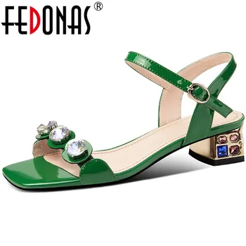 

FEDONAS Fashion Rhinestone Buckle Women Sandals With Crystal Top 2020 Summer Sweet High Heels Pumps Newest Party Shoes Woman