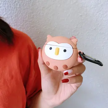 

Cartoon Owl Style Protective Case Silicone Cover for Airpods 1/2 with Carabiner