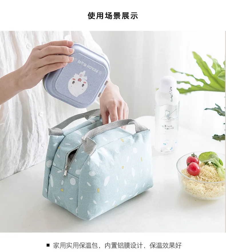 Простая Бытовая сумка Bento Box, мультяшная ручная Термосумка для пищи на молнии, хлопковая Льняная сумка для ланча, универсальная сумка для студентов