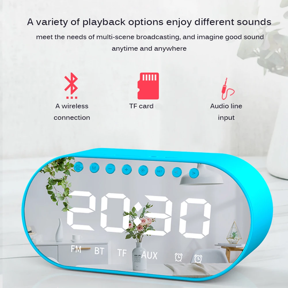 Портативный Bluetooth динамик супер бас беспроводной стерео динамик поддержка TF AUX зеркало будильник музыкальный динамик EY190