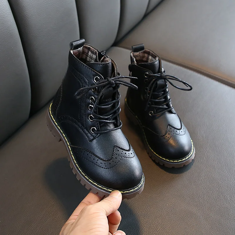Осенне-зимние черные мотоциклетные ботинки для девочек модные ботинки martin для больших девочек, размер 26-36 удобные детские ботинки
