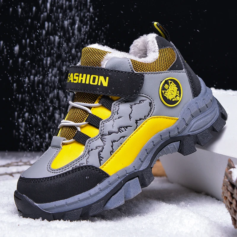 

Winter Warm Kids Outdoor Boots Comfortable Big Boy Hiking Shoes Rubber Sole boys sport shoes Inside Fur Rock Climbing Shoes Kids