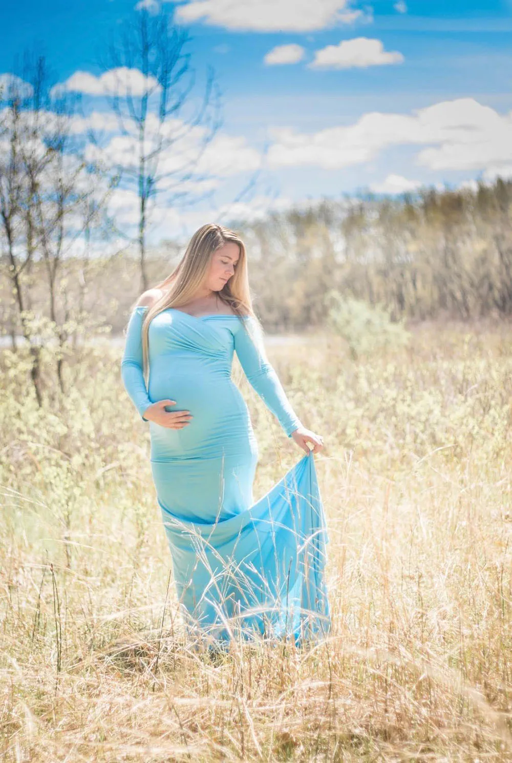 Long Sleeve Maxi Maternity Dress for Photo Shoot Elegant Fitted Gown Pregnancy Dress for Baby Shower Women Photography Prop 2020