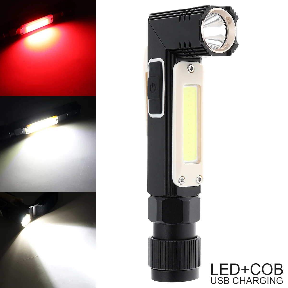 

Red / White Light 90 Degree Folding 360 Degree Regulation Handfree Outdoor Mini USB Charging Working Flashlight Head Lamp