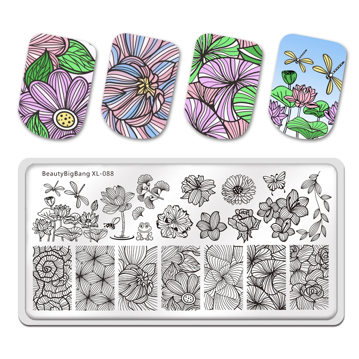 

Beautybigbang Nail Stamping Plates Line flower modern design Theme Image 12*6cm Template Mold Nail Art Stencil BB2