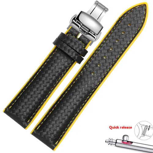 Carbon fiber pattern Silicone watchband black wristband adaptation Samsung galaxy watch Gear S2 S3 sport Quick release - Цвет ремешка: black yellow silveA